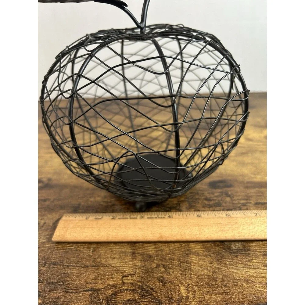 Vintage Black Wire Apple Candle Holder Teacher Fall Gift Farmhouse Decor 7 inch